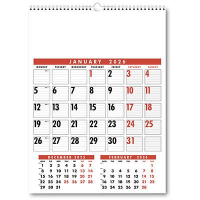 Large Wire Bound Calendar - Red and Black