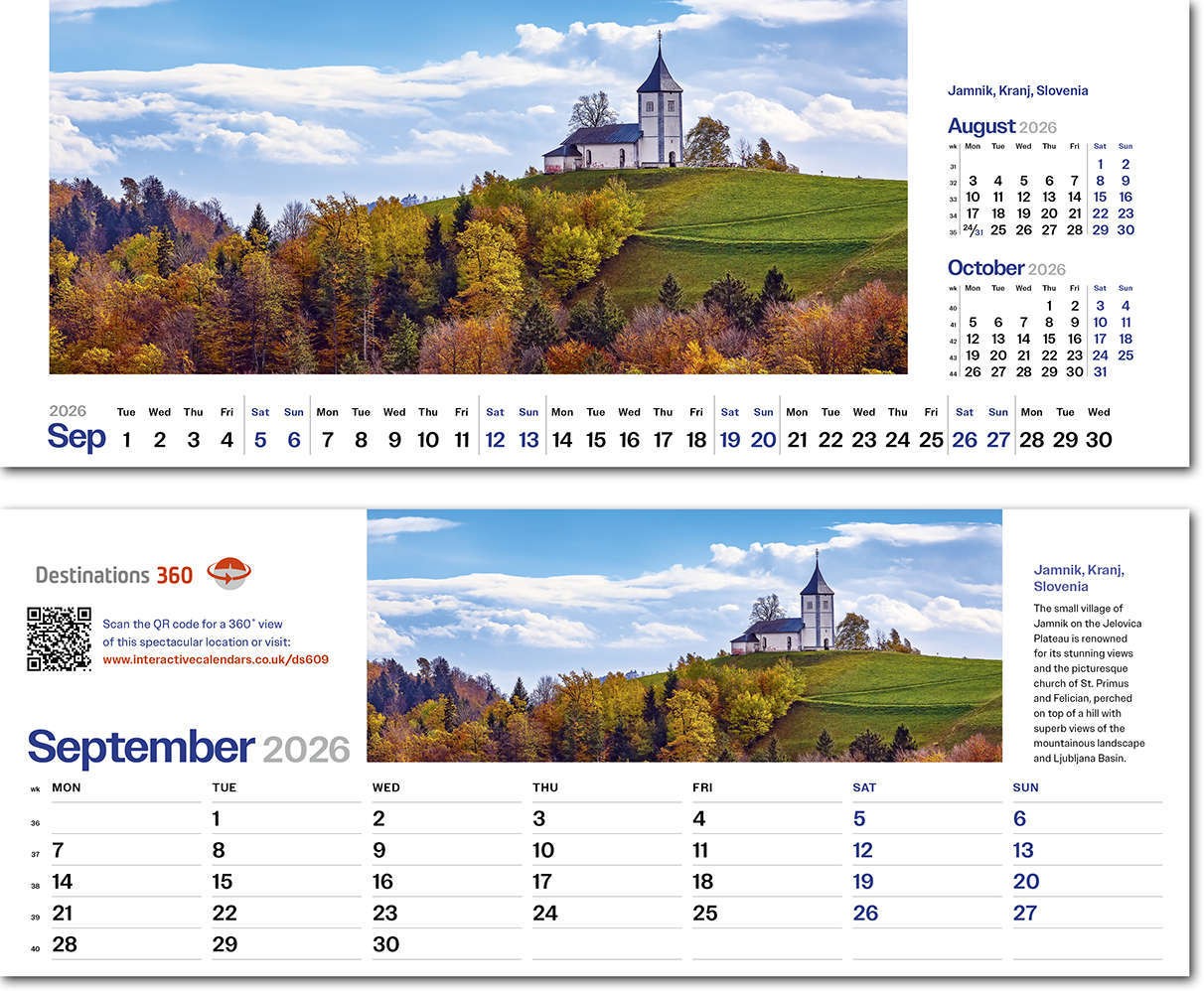 Destinations360 Premium Lined Easel Desk Calendar