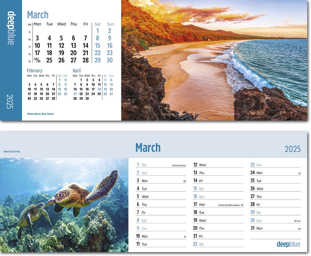 Deep Blue Premium Lined Easel Desk Calendar