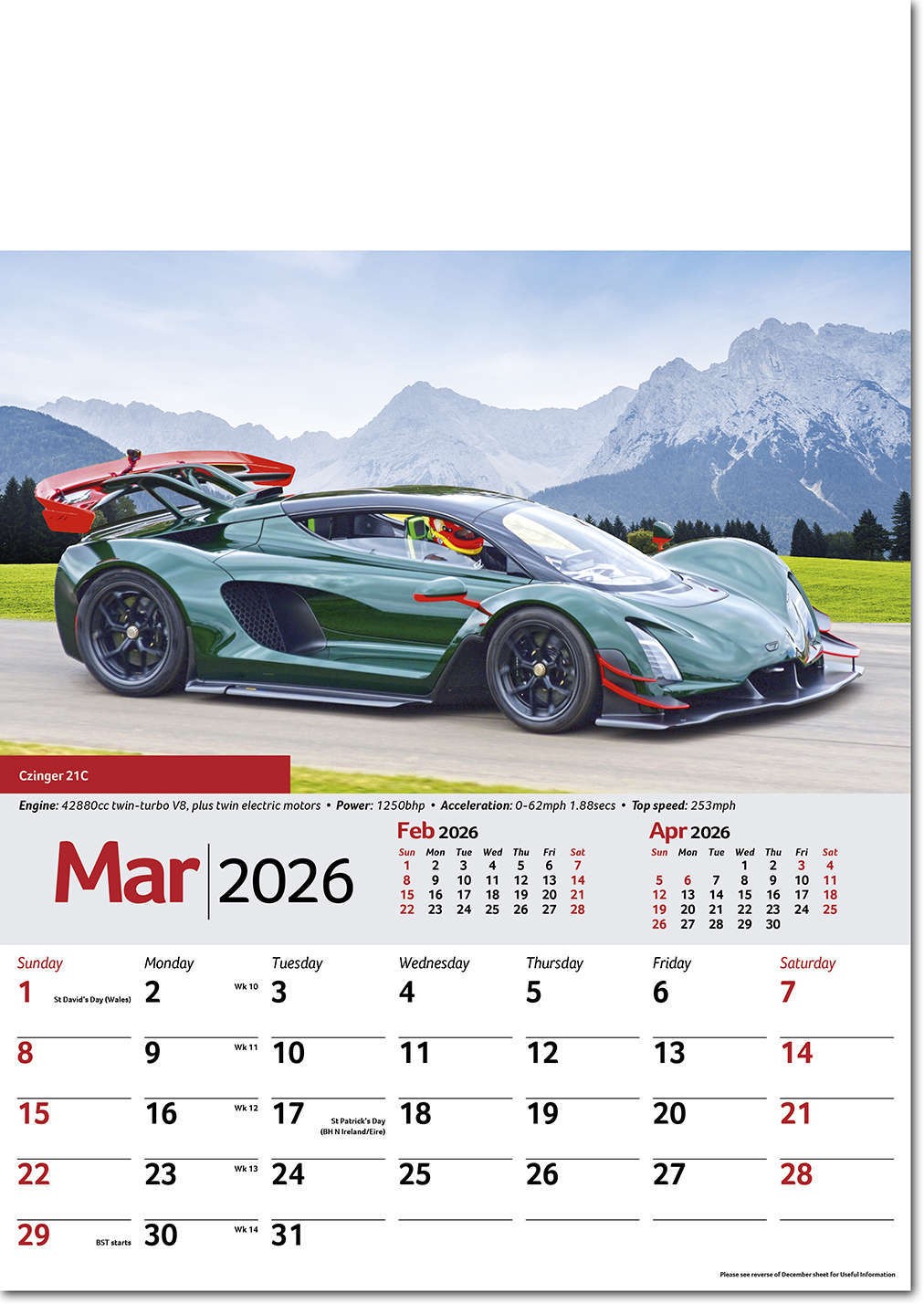 Performance Cars Wall Calendar